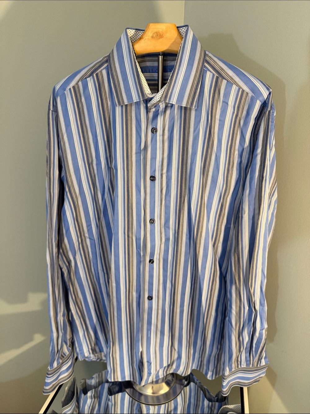 Tailorbyrd Blue, White & Gray Vertical Stripe Dress Shirt
